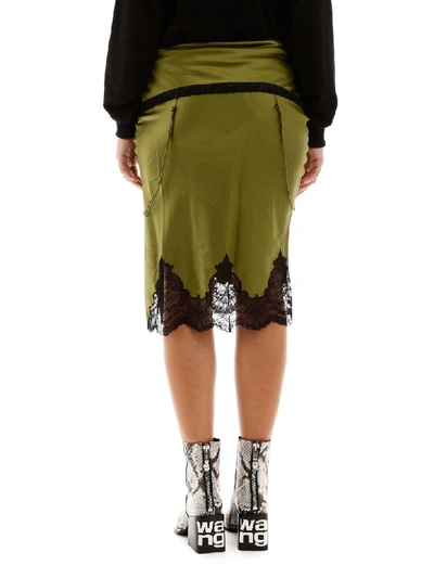 Shop Alexander Wang Midi Skirt With Lace In Serpent (green)