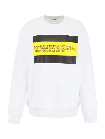 Shop Calvin Klein Logo Sweatshirt In White Black Yellow Flag (white)