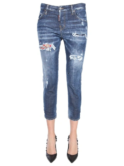 Shop Dsquared2 Cool Girl Cropped Fit Jeans In Blu