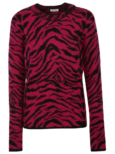 Shop Saint Laurent Crew Neck Sweater In Fuchsia/black