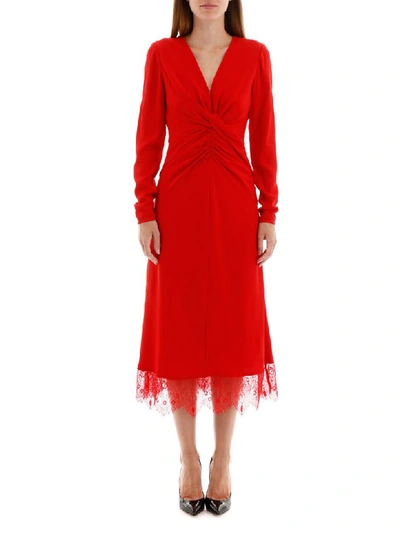 Shop Self-portrait Midi Dress With Lace In Red