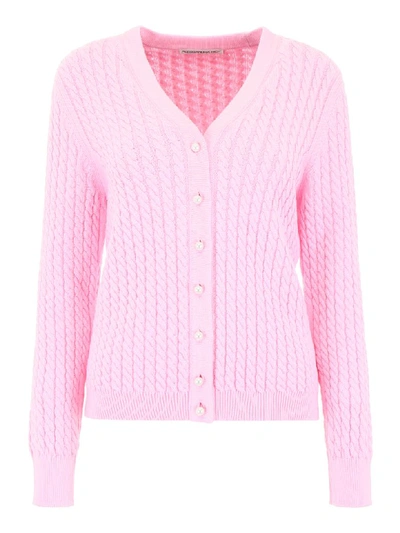 Shop Alessandra Rich Cable Knit Cardigan In Pink (pink)
