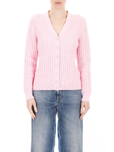 Shop Alessandra Rich Cable Knit Cardigan In Pink (pink)