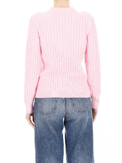 Shop Alessandra Rich Cable Knit Cardigan In Pink (pink)