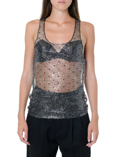 Shop Saint Laurent Chain Link Embellished Sleeveless Top In Silver