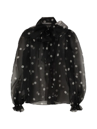 Shop Dolce & Gabbana Polka Dot Silk Shirt In Black