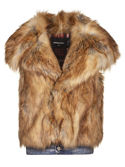 Shop Dsquared2 Fur Gilet In Brown