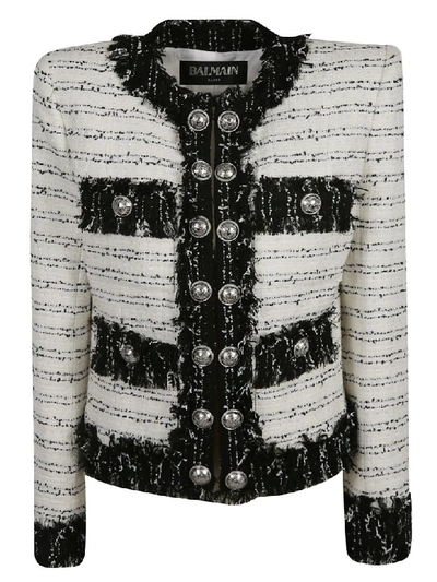 Shop Balmain Multi-button Embellished Jacket In White/black
