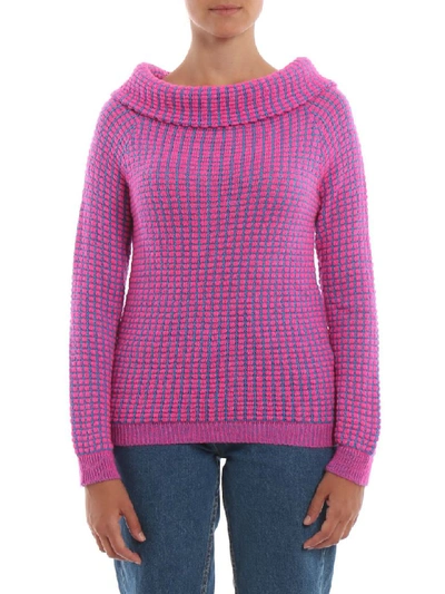 Shop Blumarine L/s Schiffer Sweater In Fuxia Fluo/turchese