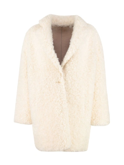 Shop Pinko Lavare Faux Fur Coat In Panna