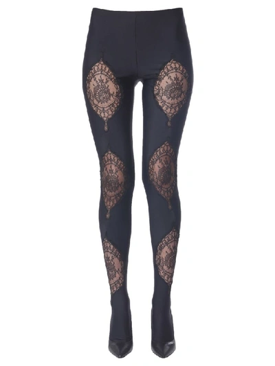 Shop Versace Leggins With Lace Inserts In Nero