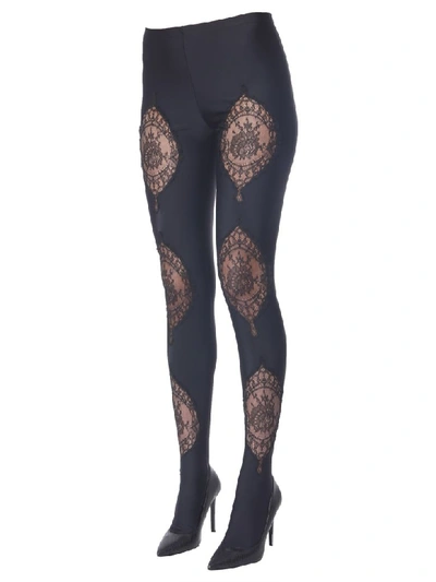 Shop Versace Leggins With Lace Inserts In Nero