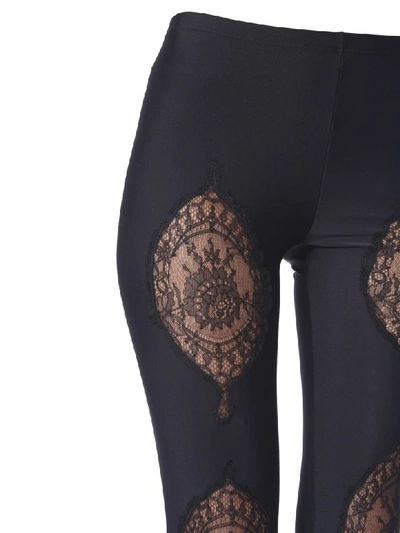Shop Versace Leggins With Lace Inserts In Nero