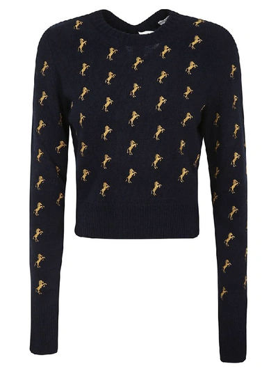 Shop Chloé Horse Print Pullover In Evening Blue