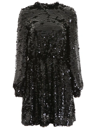 Shop Msgm Sequins Dress In Nero (black)