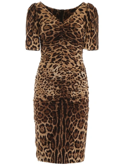 Shop Dolce & Gabbana Leopard Print Midi Dress In Leo New (beige)
