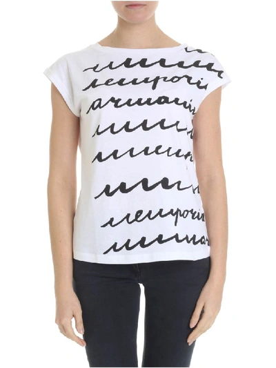 Shop Emporio Armani Stretch Cotton T-shirt In White - Black