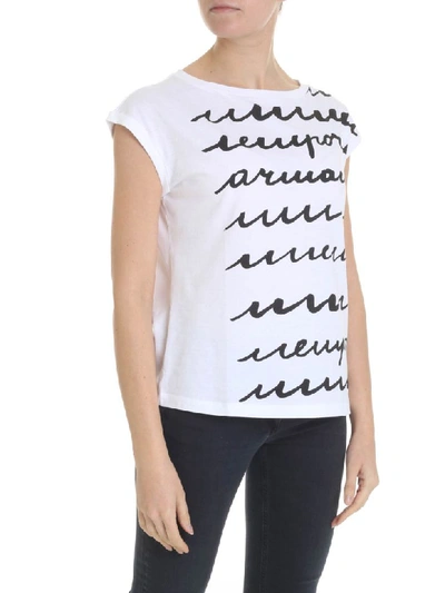 Shop Emporio Armani Stretch Cotton T-shirt In White - Black