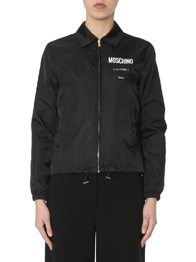 Shop Moschino Bomber With Logo Print In Nero