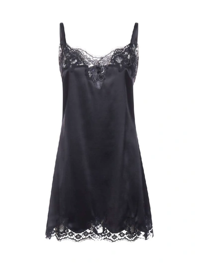 Shop Dolce & Gabbana Satin Slip With Lace In Nero