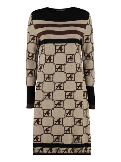 Shop Alberta Ferretti Virgin Wool Dress In Beige