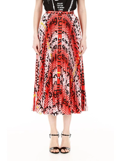 Shop Msgm Resort Full Skirt In Striped Resort Rosso (red)