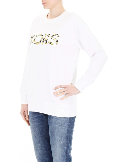Shop Michael Michael Kors Floral Sequins Sweatshirt In White (white)