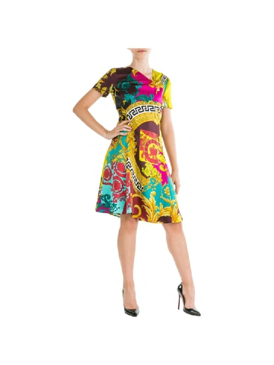 Shop Versace Voyage Barocco Knee Length Dresses In Giallo