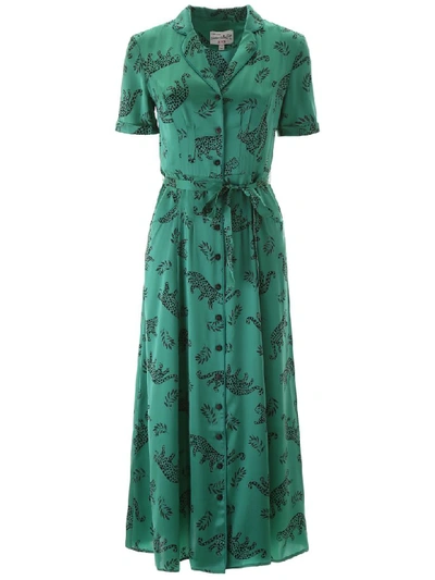 Shop Hvn Maria Dress In Green Shiny Tarzan Leopard (green)