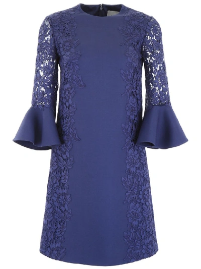 Shop Valentino Crepe And Lace Dress In Pure Blue (blue)