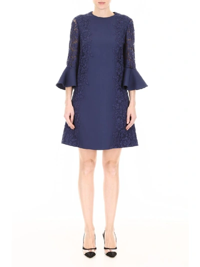 Shop Valentino Crepe And Lace Dress In Pure Blue (blue)