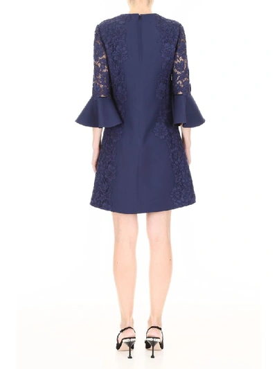 Shop Valentino Crepe And Lace Dress In Pure Blue (blue)