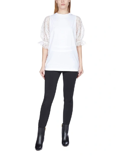 Shop Givenchy Lace Sleeves Cotton T-shirt In White