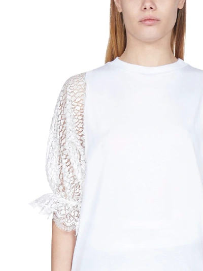 Shop Givenchy Lace Sleeves Cotton T-shirt In White