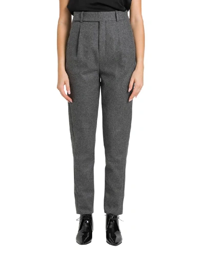 Shop Saint Laurent High-rise Flannel Trousers With Darts In Grigio