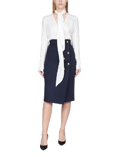 Shop Givenchy Buttoned Wool-blend Skirt In Navy