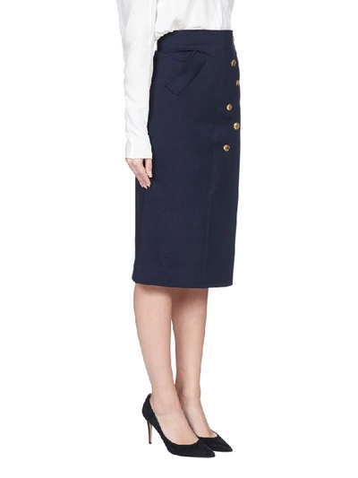 Shop Givenchy Buttoned Wool-blend Skirt In Navy