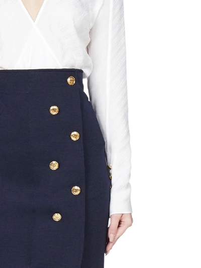 Shop Givenchy Buttoned Wool-blend Skirt In Navy