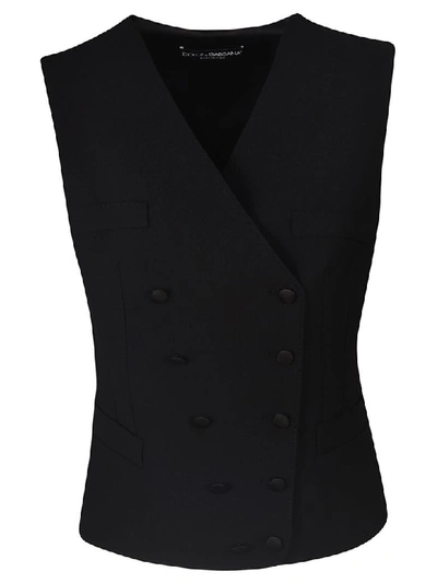 Shop Dolce & Gabbana Double Breasted Wrapped Style Gilet In Black