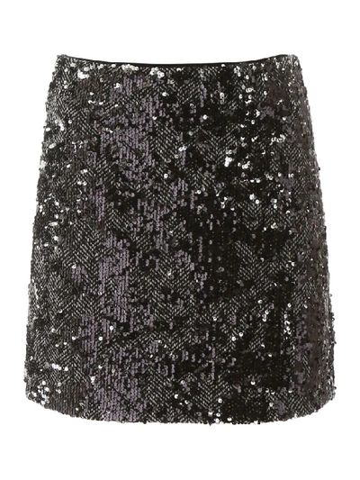 Shop Michael Michael Kors Tweed And Sequins Mini Skirt In Blksilver (black)