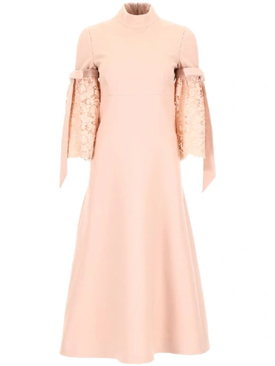Shop Valentino Midi Dress With Lace In Rose Mist (pink)