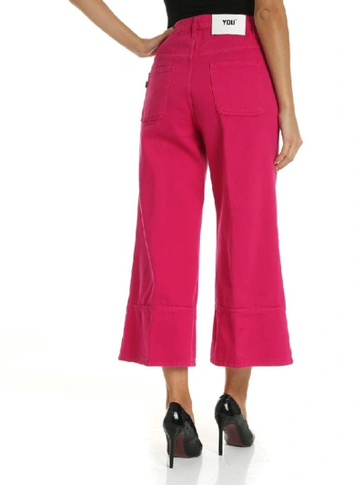 Shop Msgm Jeans Bull Palazzo Cropped In Fuxia