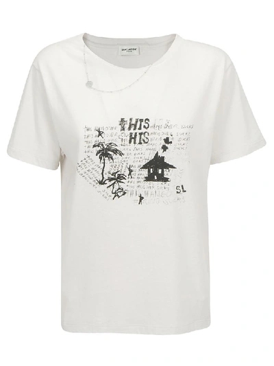 Shop Saint Laurent T-shirt In Dirty Ecru/noir/argent