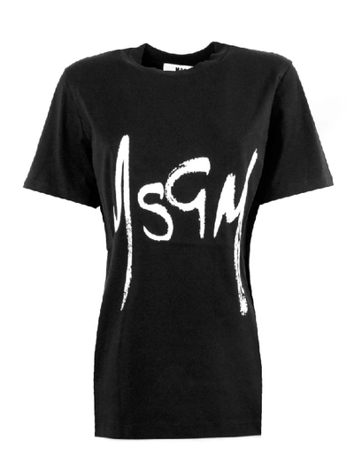 Shop Msgm Black Cotton T-shirt In Nero