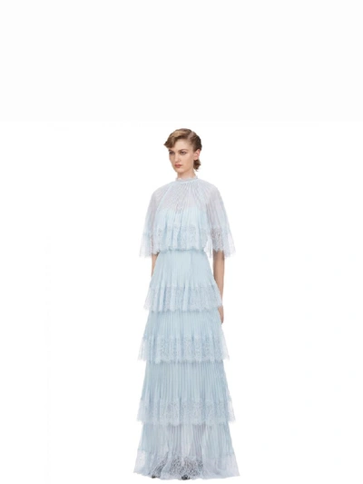 Shop Self-portrait Chiffon Cape Tiered Maxi Dress In Light Blue Light Blue