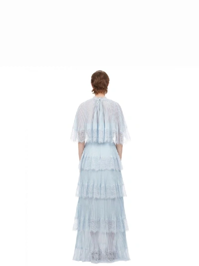 Shop Self-portrait Chiffon Cape Tiered Maxi Dress In Light Blue Light Blue