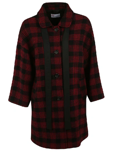 Shop Red Valentino Checked Coat In Deep Red