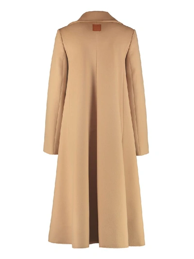 Shop Loewe Swing Double-breasted Wool Coat In Camel