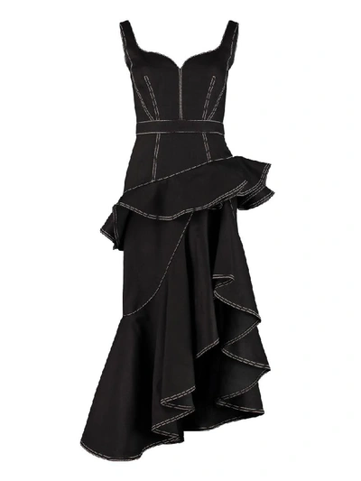 Shop Alexander Mcqueen Asymmetric Midi Denim Dress In Black