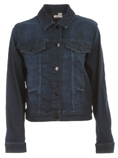 Shop Love Moschino Denim Jacket Heart Behind In C Denim Blue